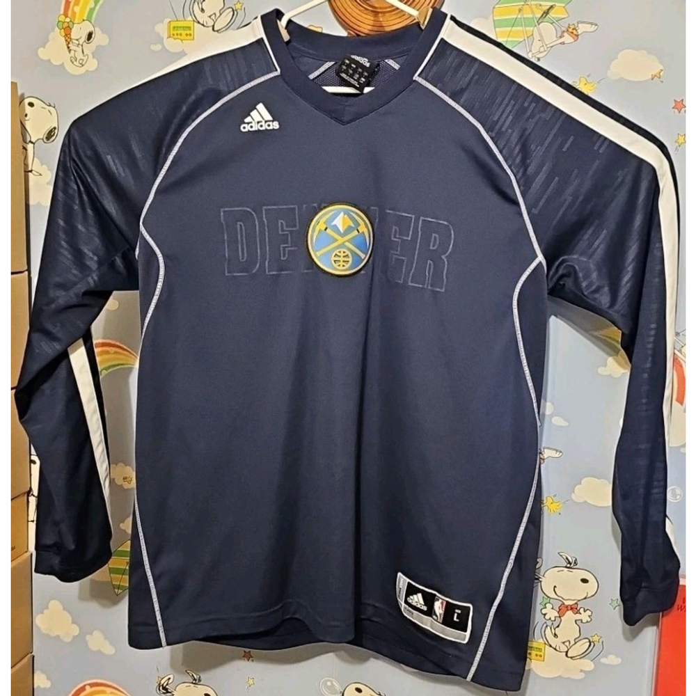 Denver Nuggets Adidas Warm Up Shirt Men’s Large Blue NBA Long Sleeve ClimaCool - Picture 2 of 16